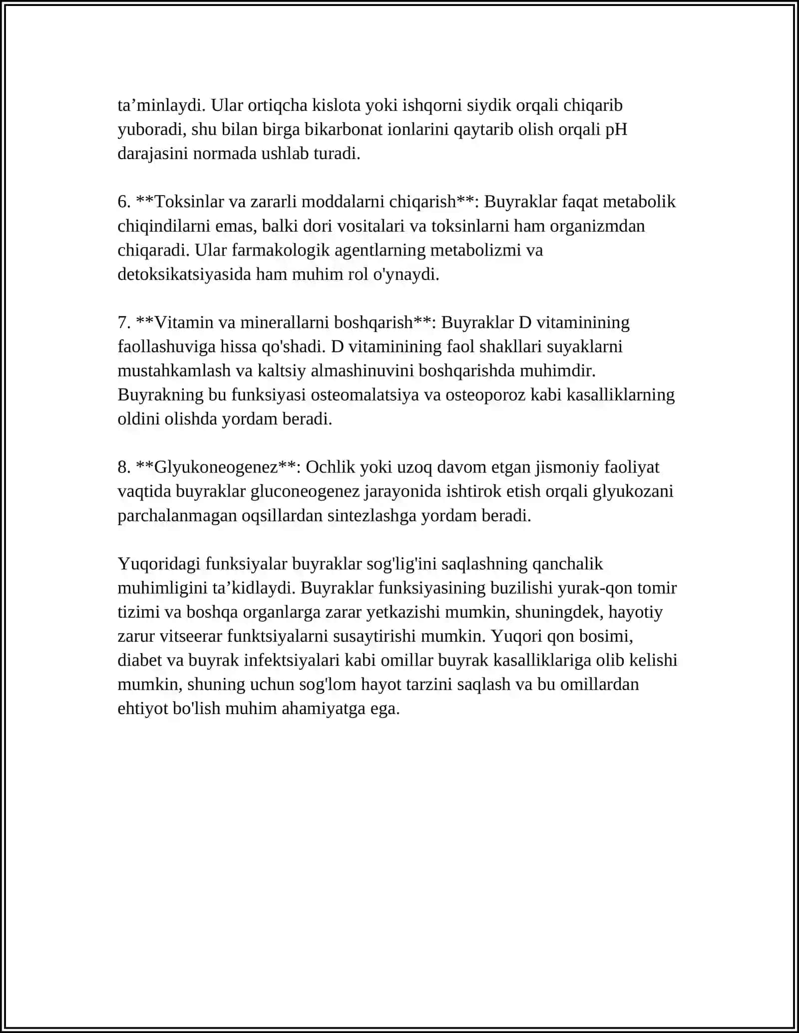 BUYRAKLAR FUNKSIYASI VA ULARNING ANATOMIK FIZIOLOGIK XUSUSIYATLARI.BUYRAK FAOLIYATINING BOSHQARUV NEYRO GUMORAL MEXANIZMLARI 4