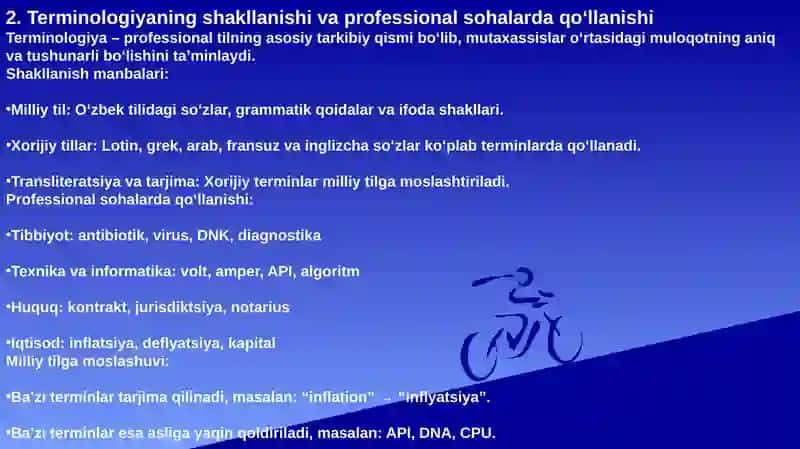 Professional tillar va ularning milliy tilda asosiy xususiyatlari 4