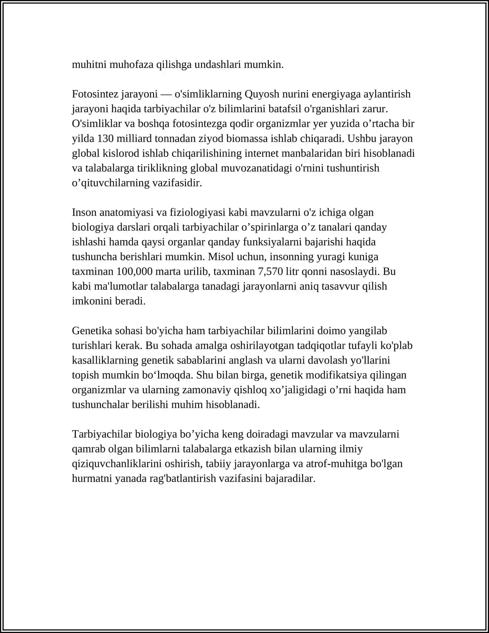 TABIAT BURCHAGIDA JOYLASHTIRILGAN TIRIK OBYEKTLARNI PARVARISH QILISHDA TARBIYACHINING BILIM VA MALAKALARINING AHAMIYATI 4
