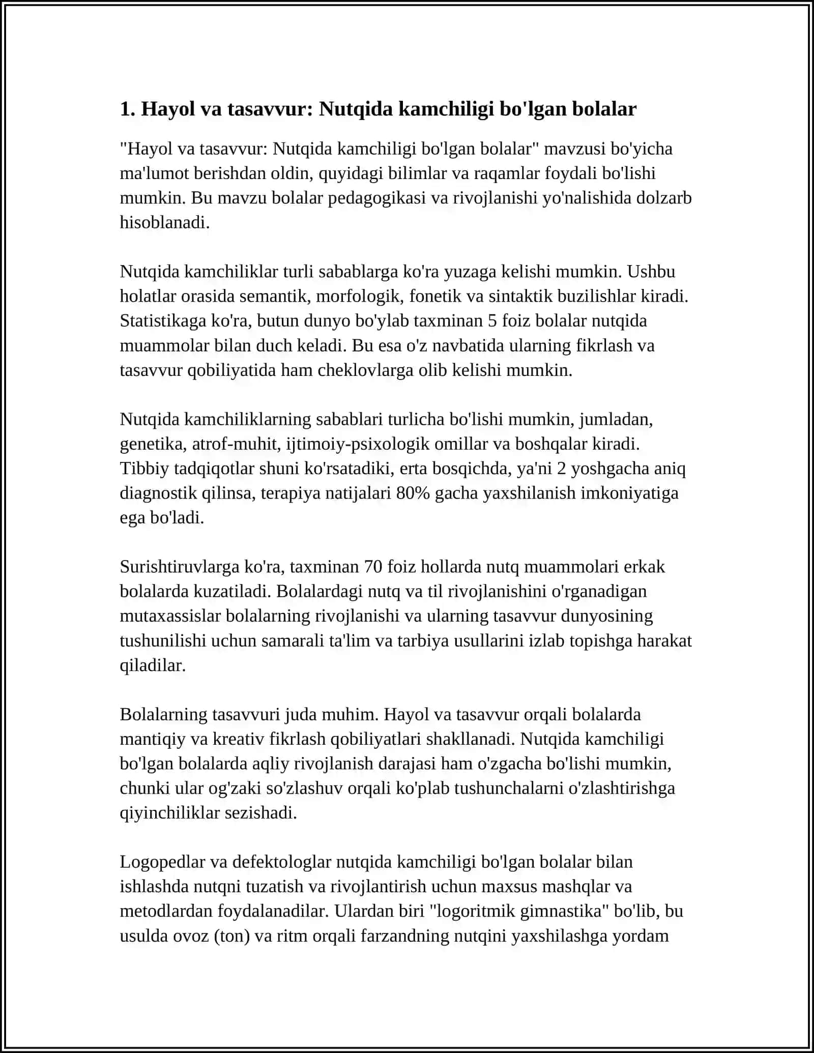 NUTQIDA KAMCHILIGI BO’LGAN BOLALARNING HAYOL XUSUSIYATLARI 4