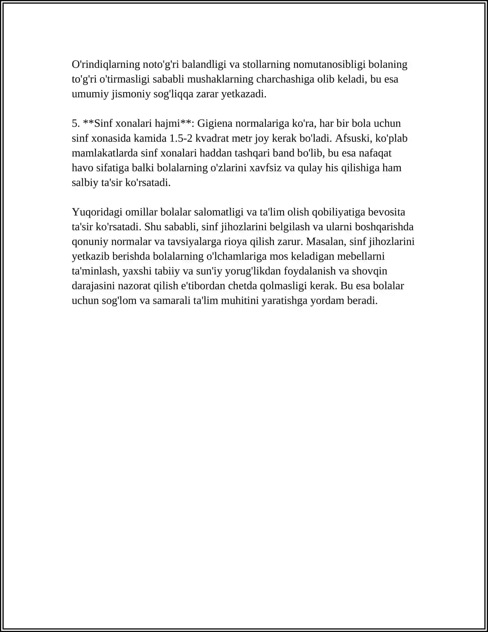 Bolalarning qad-qomatini shakllanishiga sinf va sinf jihozlarining ta'sirini o'rganish 4