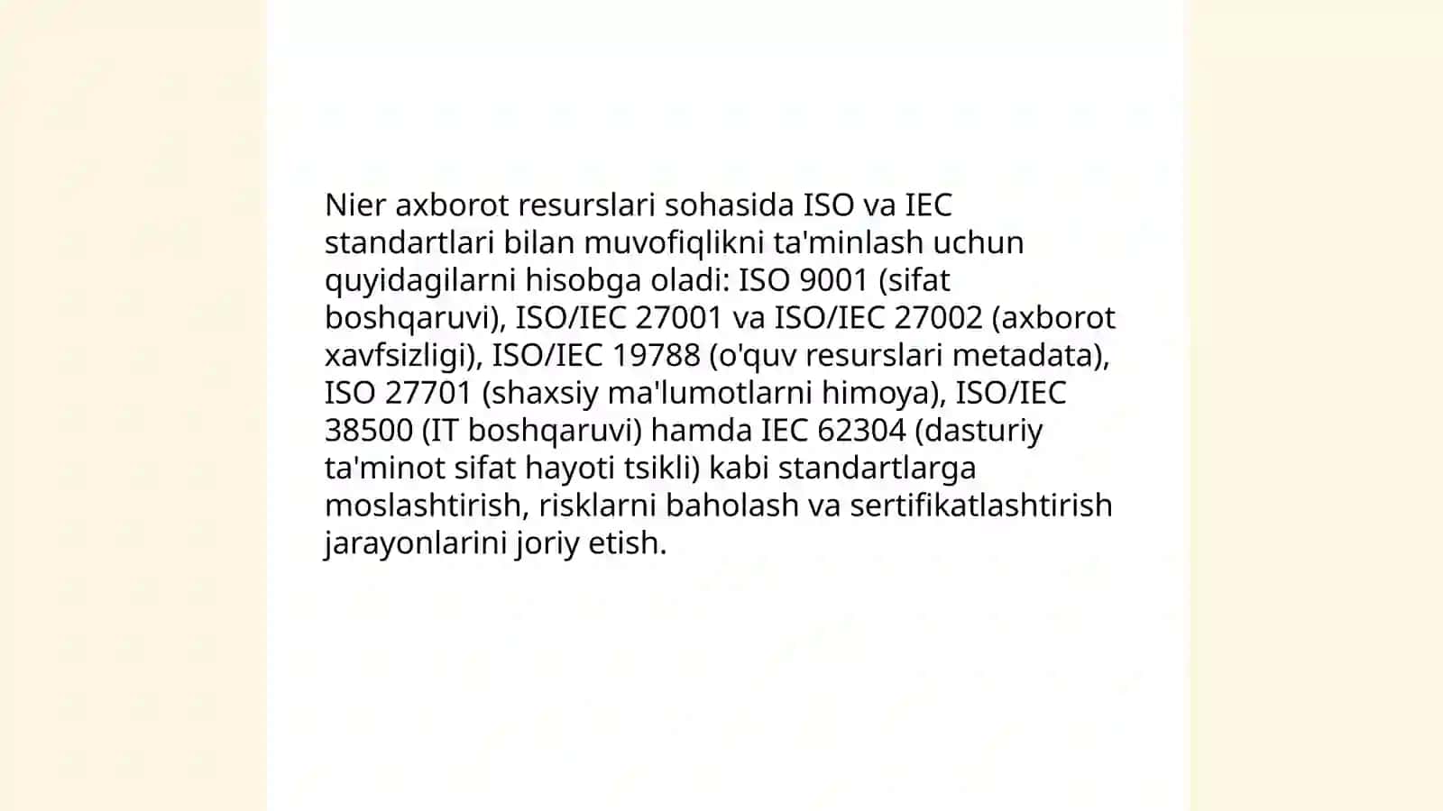 Axborot resurslari sohasida Nier va standartlashtirish 4