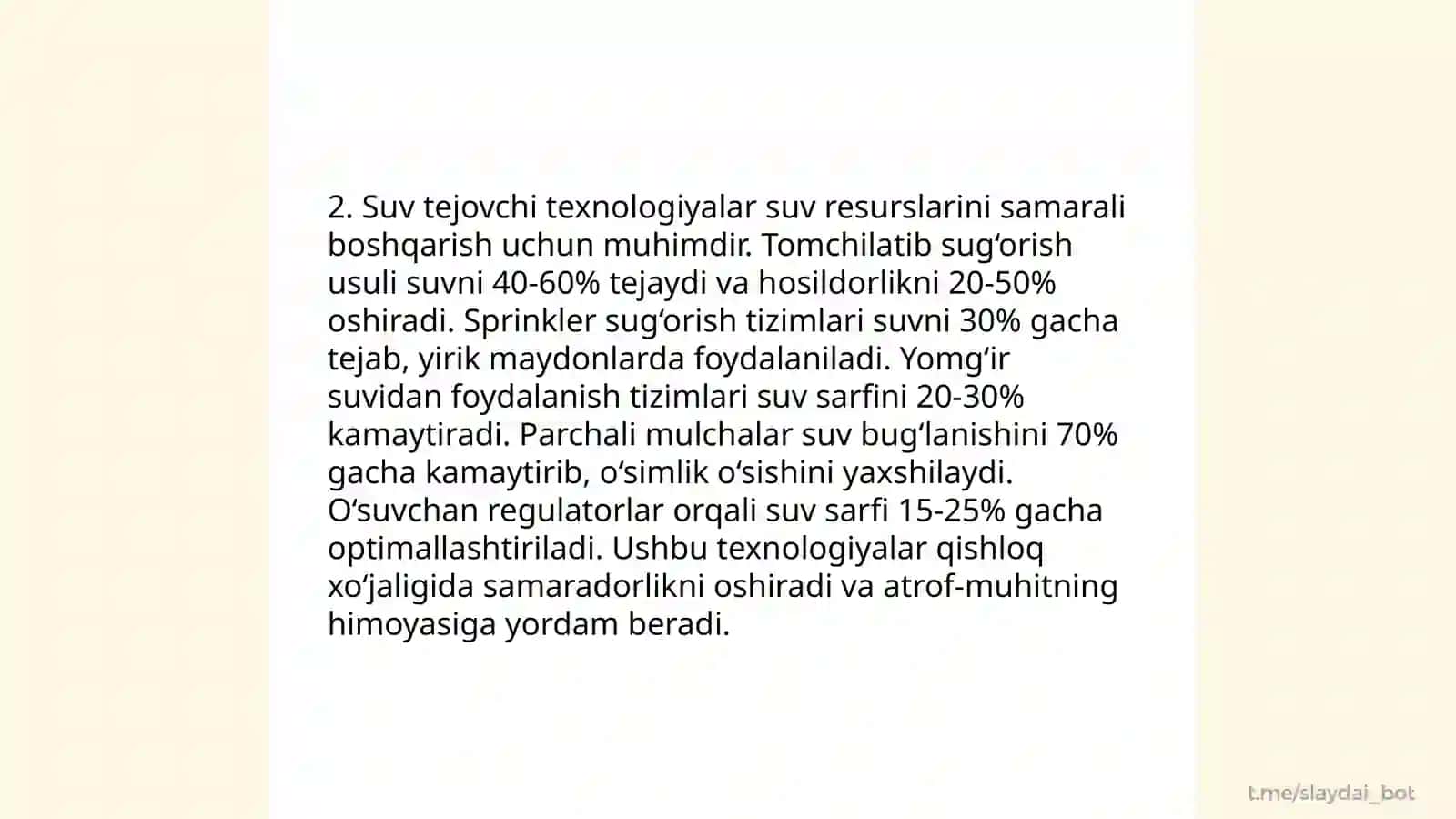 Dehqonchilikda resurstejovchi va suv tejovchi texnologiyalar va uning ahamiyati 4