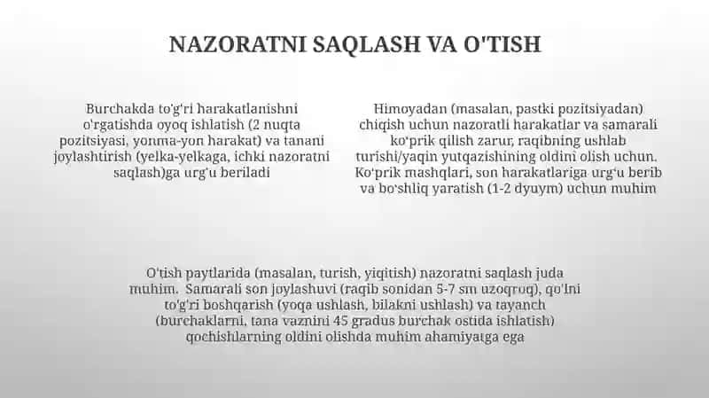 Qo‘shpoyada burchak ushlashni o‘rgatish 4