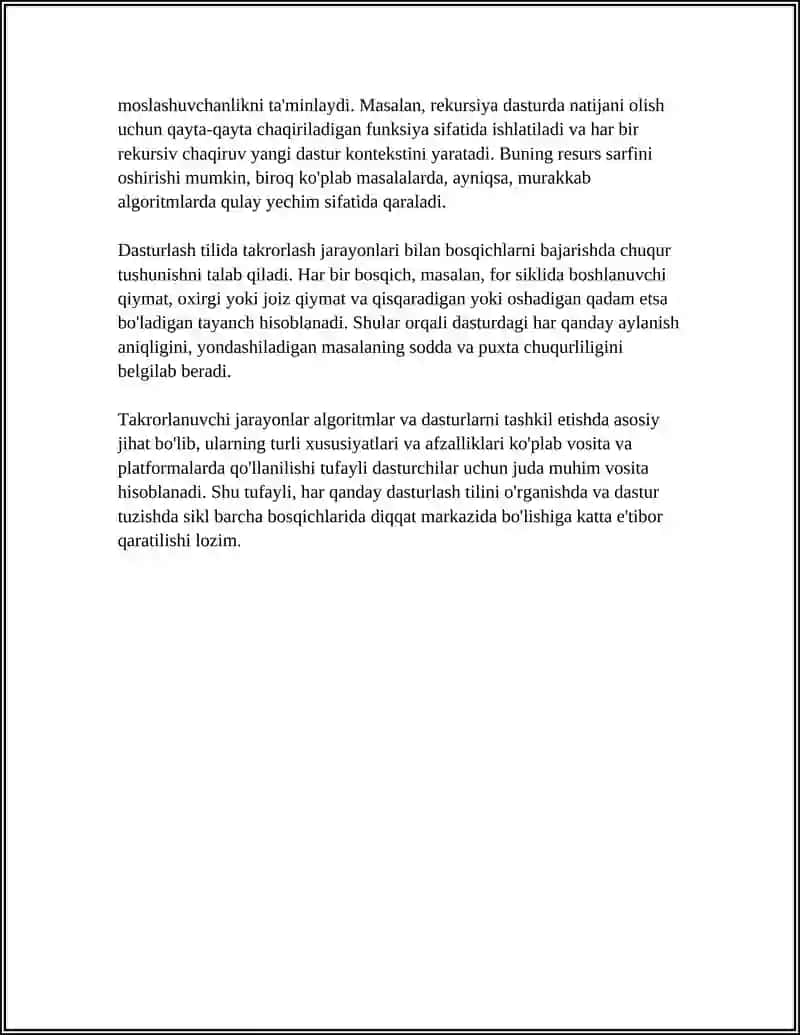 TAKRORLANUVCHI JARAYONLARNI TASHKIL ETISH (ALGORITM VA DASTUR) 4