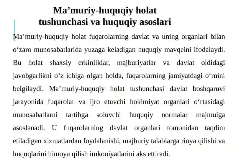 O‘ZBEKISTON RESPUBLIKASI FUQAROLARINING MA’MURIY-HUQUQIY HOLATI TUSHUNCHASI 4