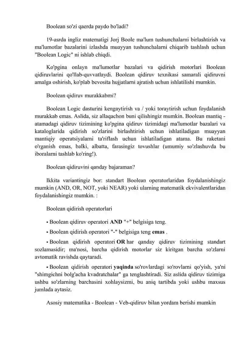 Bulev qidiruv tizimi algoritmlarini yaratish 4