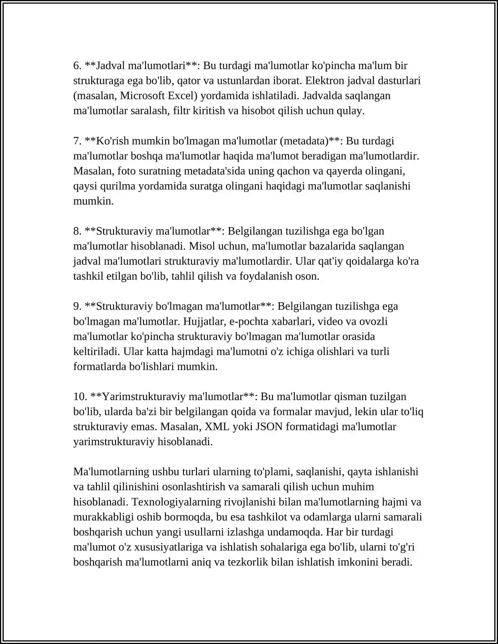 MA`LUMOTLAR, MA`LUMOT TIPLARI. АXBOROT VABILIM 4