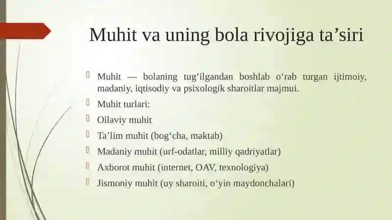 Irsiyat, muhit va bola rivoji. Bolaning sotsiumda rivojlanishi 4