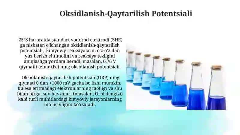 Diffuziya Potentsiali, Standart Elektrod Potentsiallari, Oksidlanish-Qaytarilish Potentsiali 4