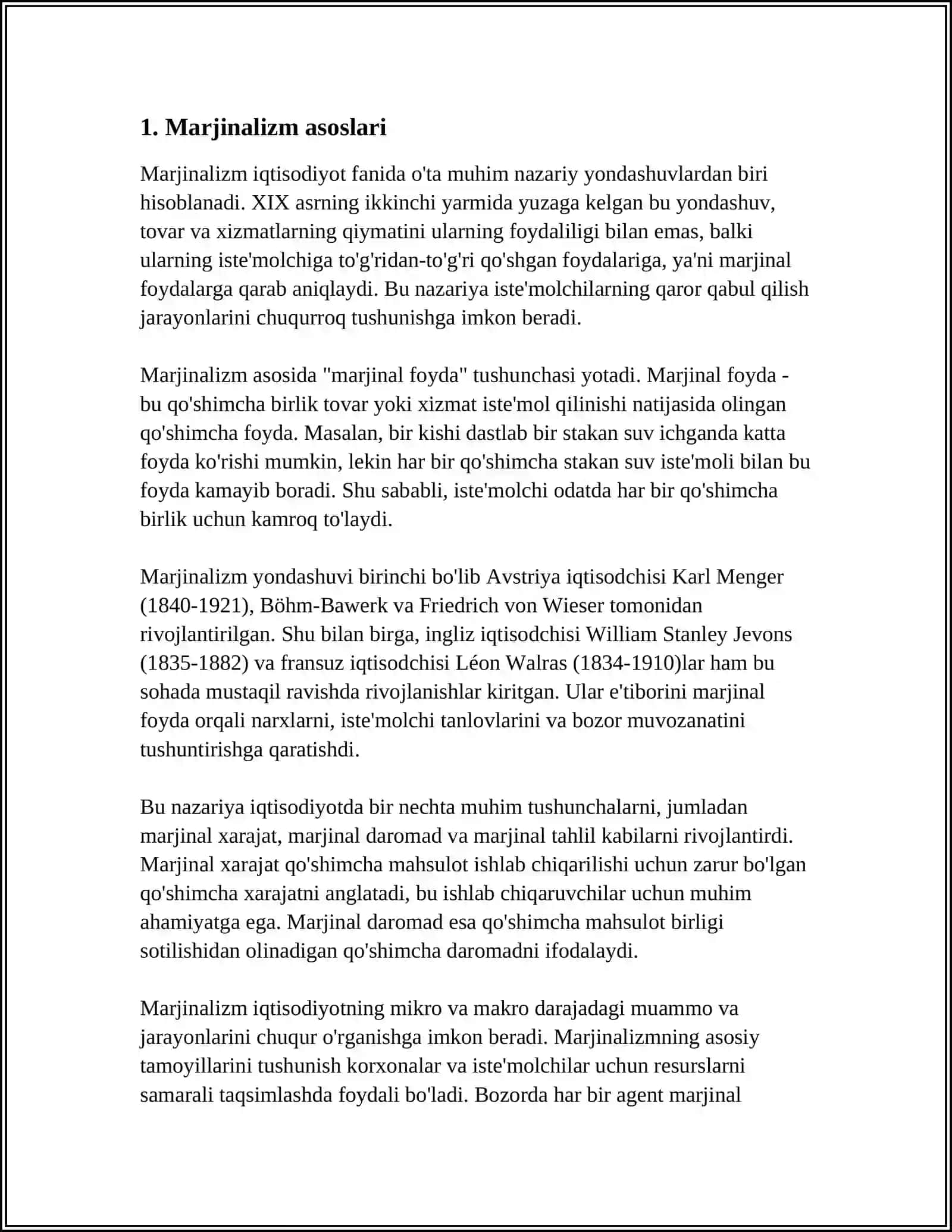 MARJINALIZM VA MEʼYORLI FOYDALILIK NAZARIYASI MAVZUSIDA MUSTAQIL ISH TAYYORLASH 4