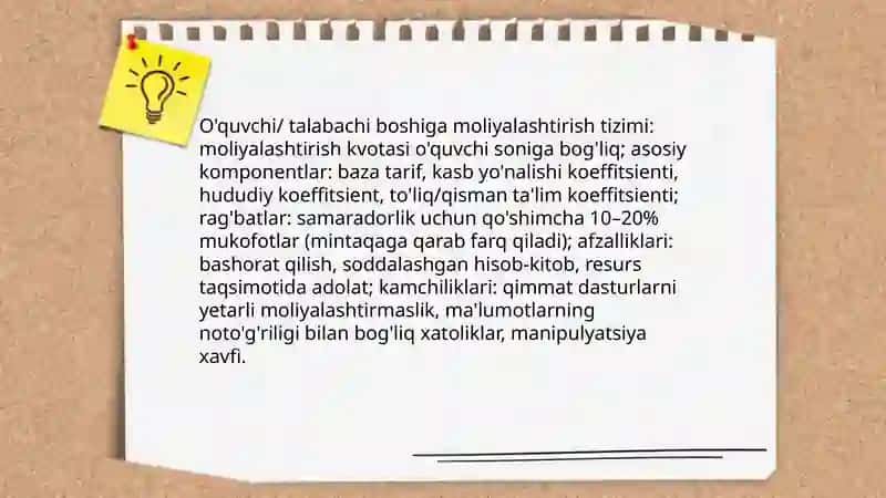 O'rta maxsus kasb hunar ta'limi va oliy ta'lim muassasalarini moliyalashtirishning o'ziga xos hususiyatlari 4