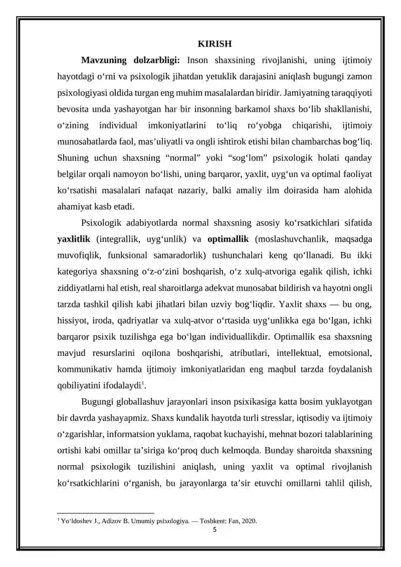 YAXLITLIK VA OPTIMALLIK NORMAL SHAXS XARAKTERISTIKASI SIFATIDA 4