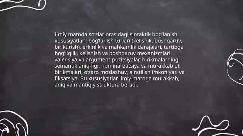 Ilmiy matnda so'zlarning o'zaro munosabatga kirish xususiyatlari DI 607-25 4