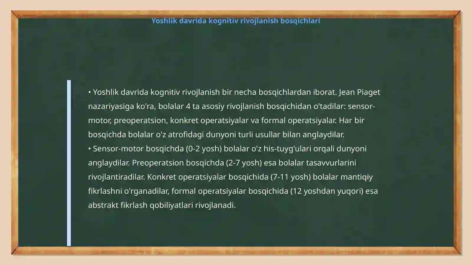 Yoshlik davridagi aqliy rivojlanish xususiyatlari.Yetuklikning psixologik xususiyatlari 4