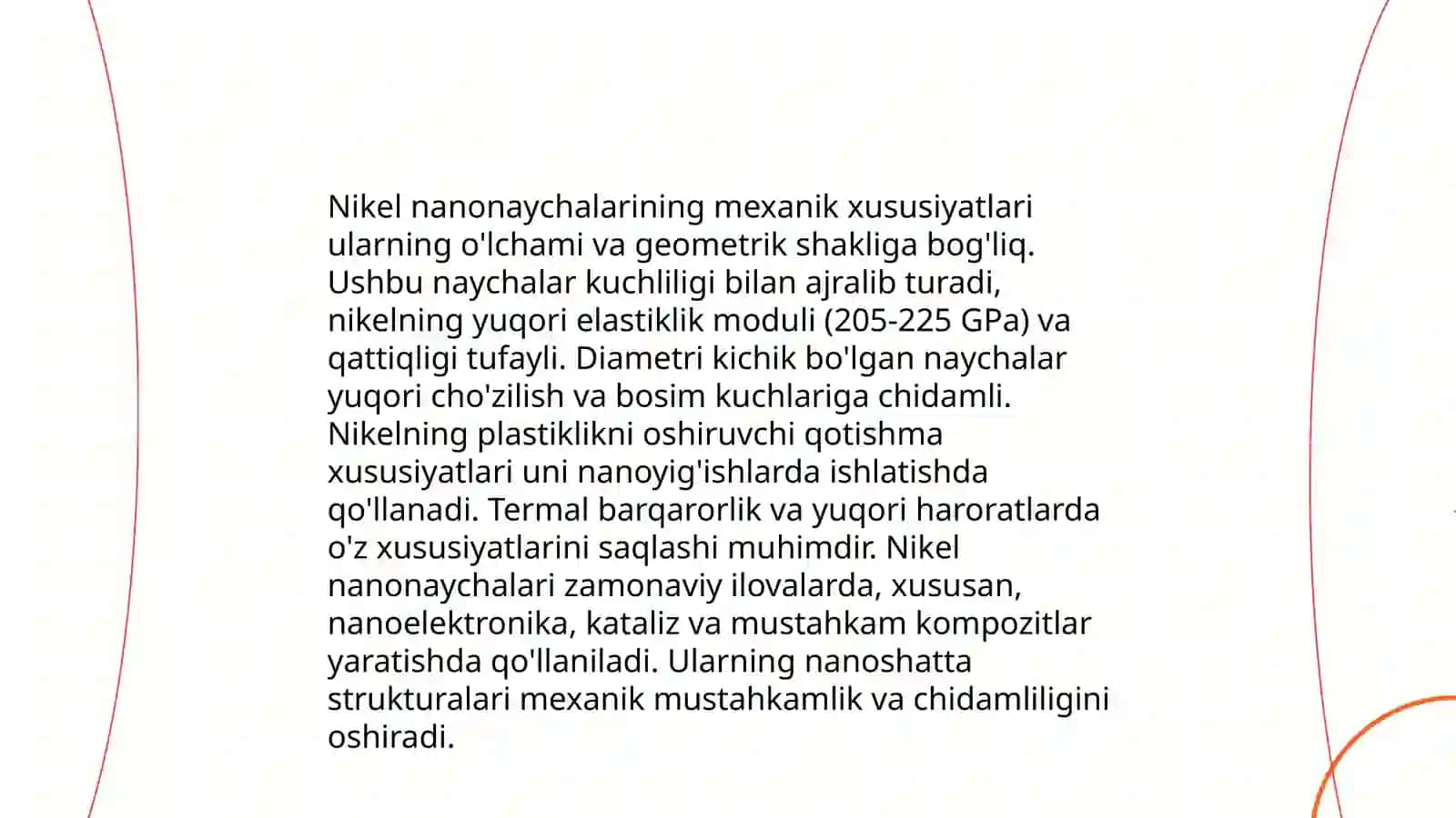 Metall nanonaychalarini mustahkamligi oshirish (nekil, oltin, mis) va yarim oʻtkazgich (kremniy), dielektrik (kremniy oksidi) misolida 4