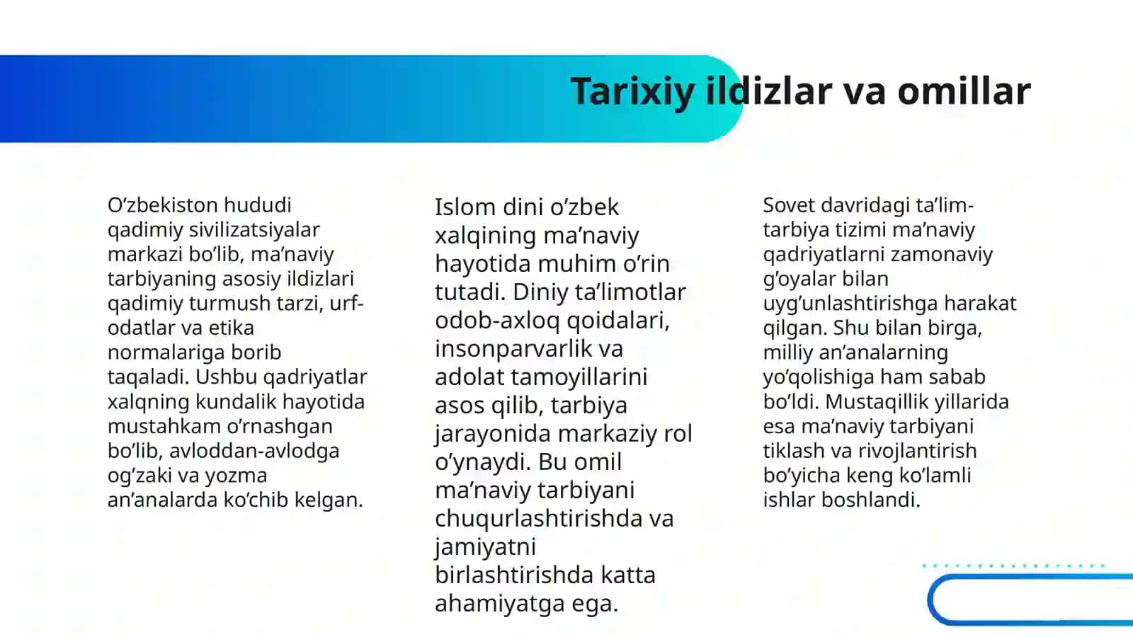 O’ZBEKISTON RESPUBLIKASINING UZLUKSIZ MA’NAVIY TARBIYA KONSEPSIYASINI O’RGANISH 4