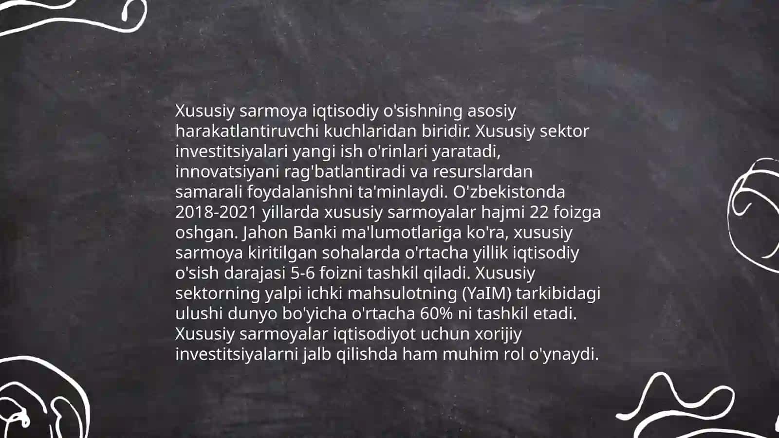 Iqtisodiyot va uning real sektorini rivojlantirishda xususiy investitsiyalarning oʻrni va ahamiyati (by Xasanov Alisher) 4