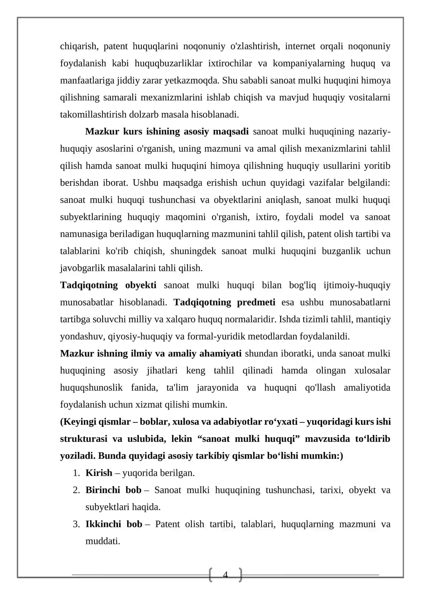 Sanoat mulkiga bo'lgan huquq (ixtiro,foydali model, sanoat namunasiga. bolgan huquq) 4