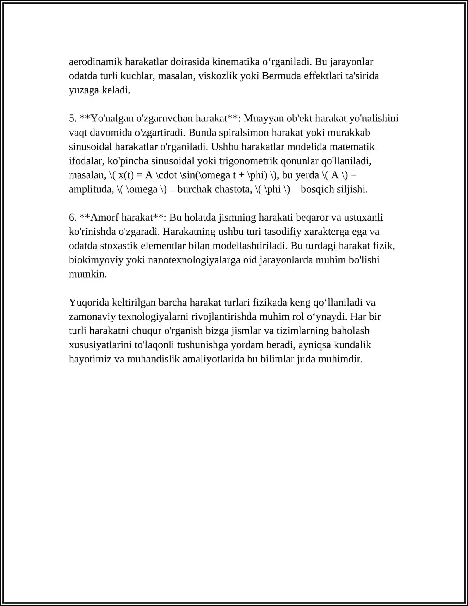 O'ZGARUVCHAN HARAKAT. NORMAL VA TANGENSIAL TEZLANISHLAR 4