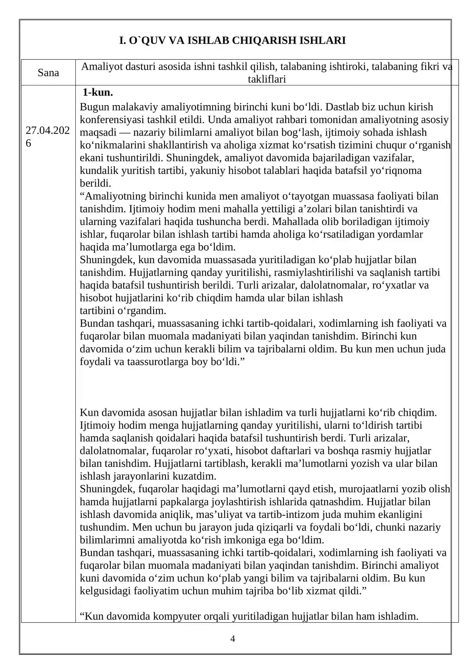 MALAKAVIY AMALIYOT KUNDALIK DAFTARI 4