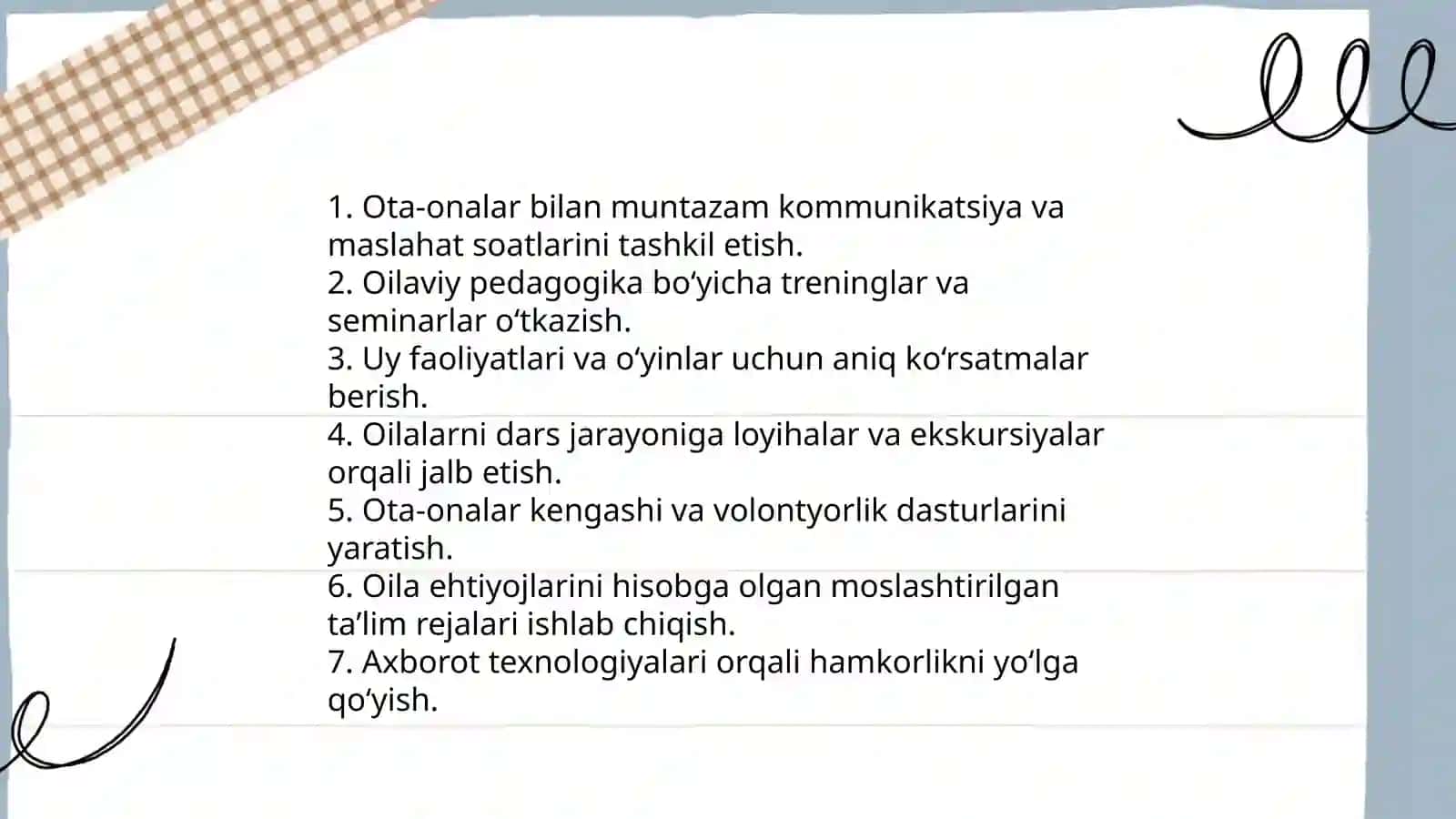 Maktabgacha ta'lim tashkilotlari, oila va mahalliy jamoatchilik bilan hamkorlik ishlarini olib borish 4