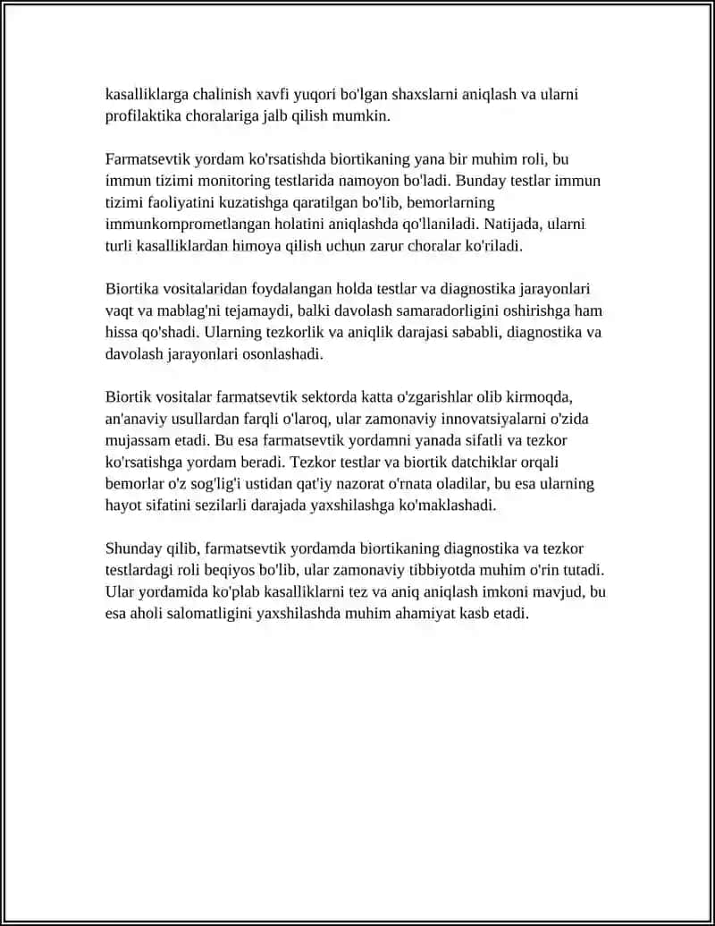 FARMASEVTIK YORDAM KORSATISHDA BIORTIKANING VAZIFALARI 4