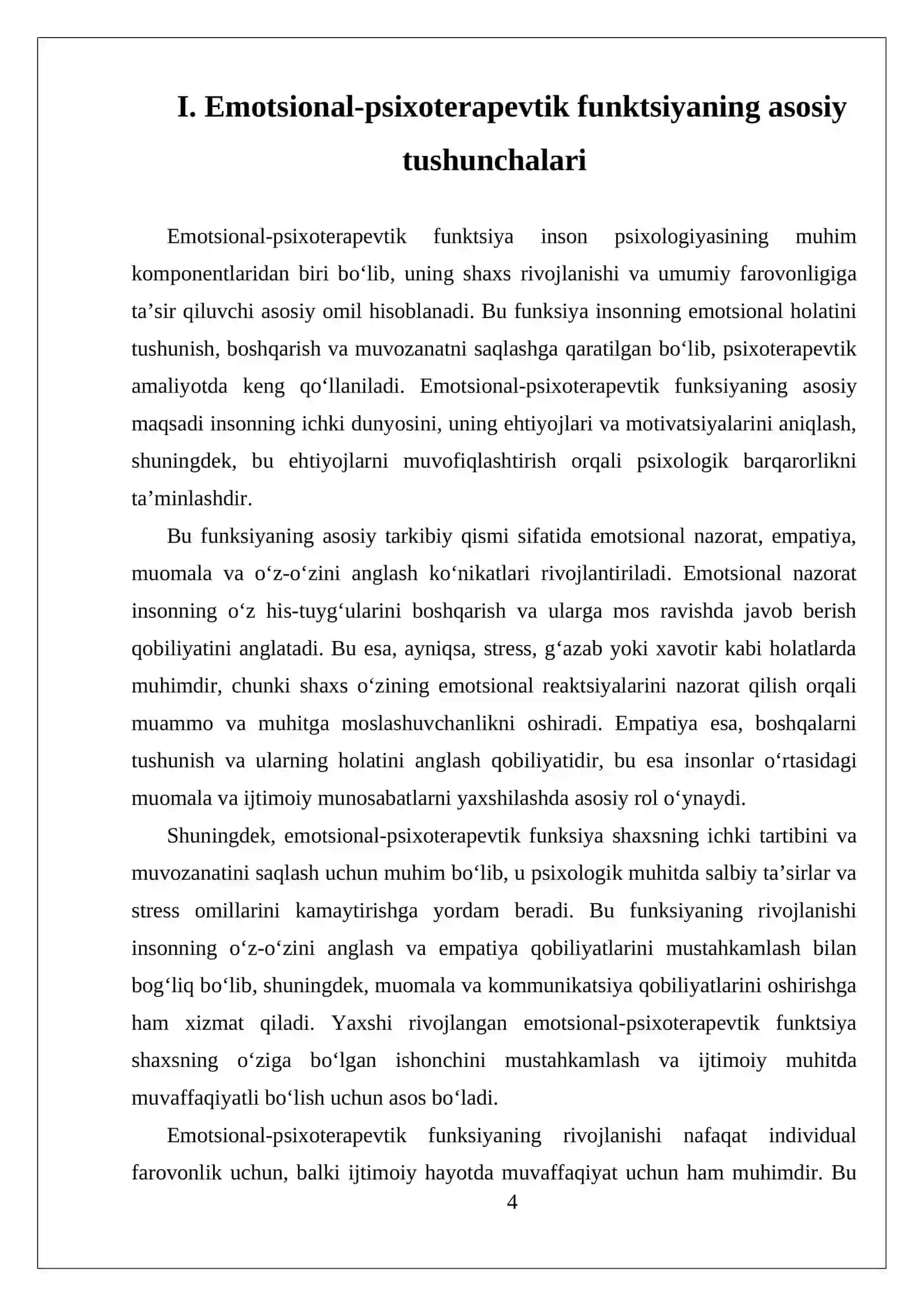 EMOTSIONAL-PSIXOTERAPEVTIK FUNKSIYA,UNING SHAXS TUZILMASIDAGI O'RNI,YO'NALGANLIKNING O'RNI VA ROLI 4