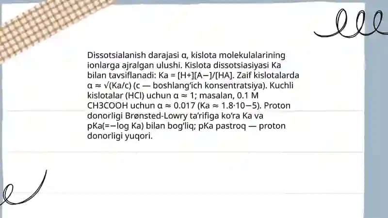 Elektrolitik dissotsialanish nuqtai nazaridan kislota asos tuzlarning xossalari 4