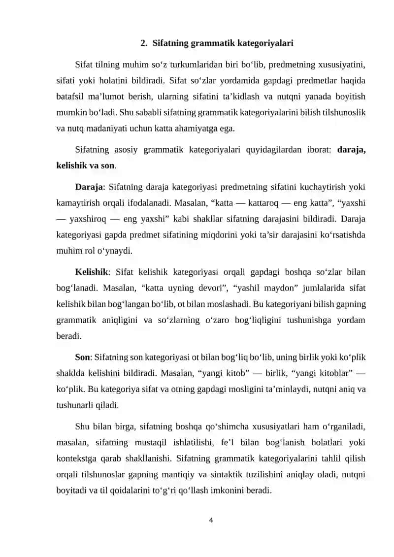Morfologik tahlil. Sifat va son 4