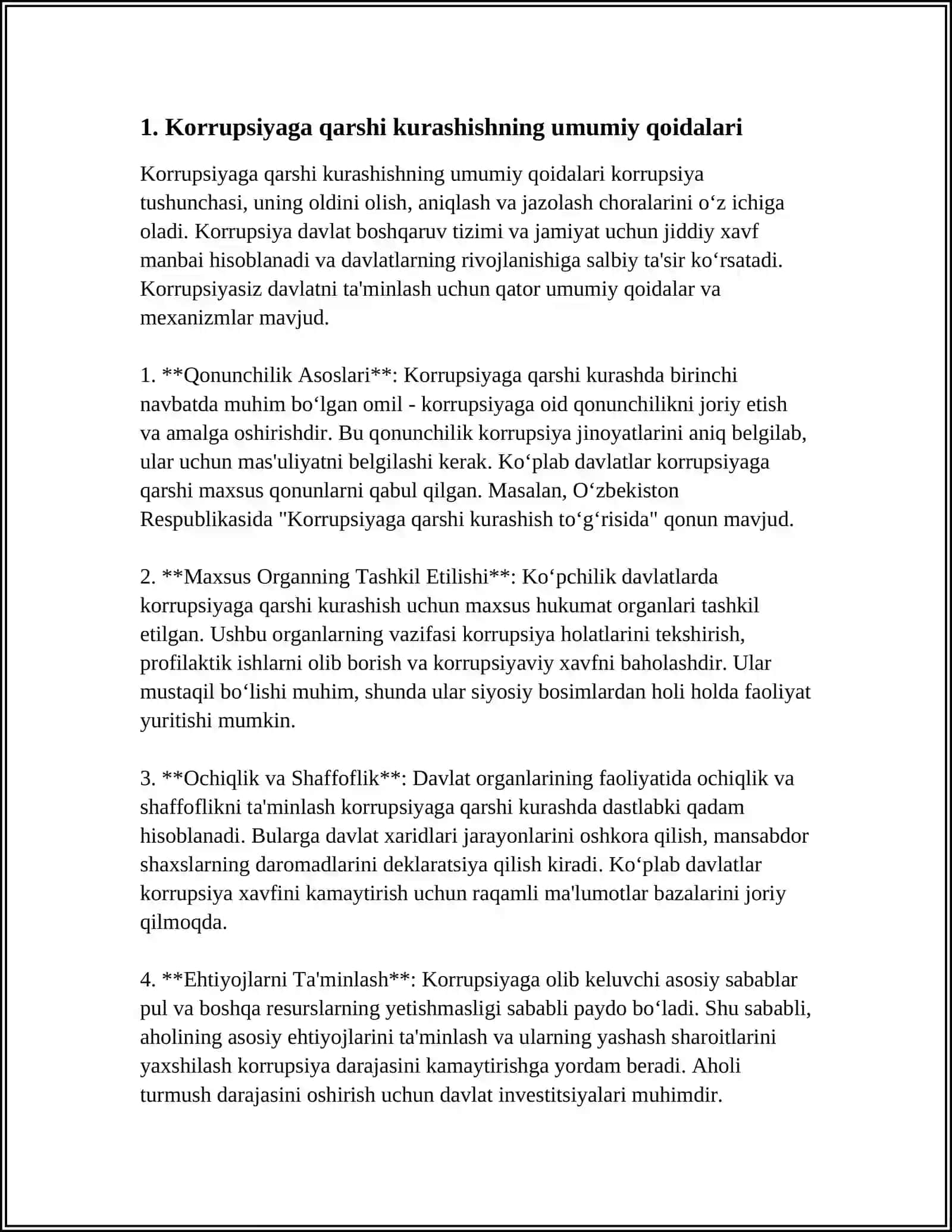 O'ZBEKISTON RESPUBLIKASI "KORRUPSIYAGA QARSHI KURASHISH TO'G'RISIDA"GI QONUNNING MAZMUN-MOHIYATI 4