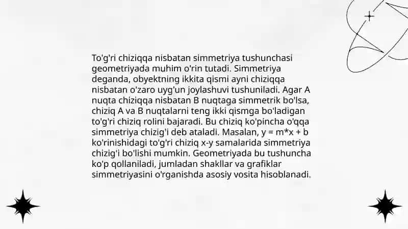 Nuqtaga va turi chiziqqa nisbatan simmetriya 4