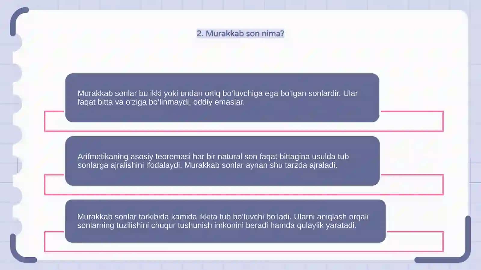 Murakkab songa bo'linish alomati Arifmetikaning asosiy teoremasi 4