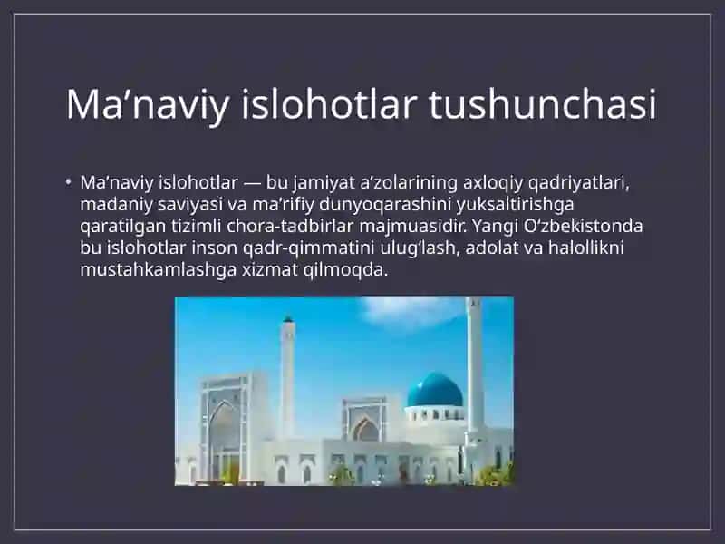 Yangi Oʻzbekistonda amalga oshirilayotgan maʼnaviy oʻzgarishlar 4