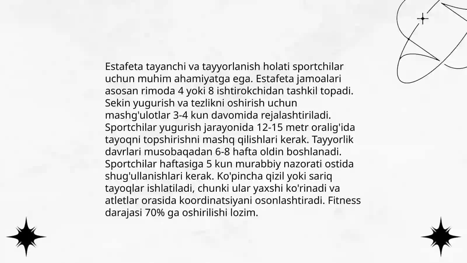 Estafeta yugurish: 4×100 metrga yugurishni o'rgatish 4