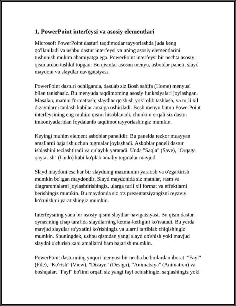 POWER POINT DASTURLARI ULARDAN FOYDALANISH ASOSLARI, PREZENTATSIYALAR YARATISH TASMLARNI SAQLASH VA YUKLASH VA ULARNI TAHLIL QILISH 4
