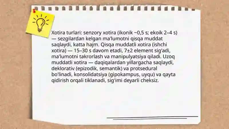 Xotiraning psixik jarayon sifatida o'rganilishi 4