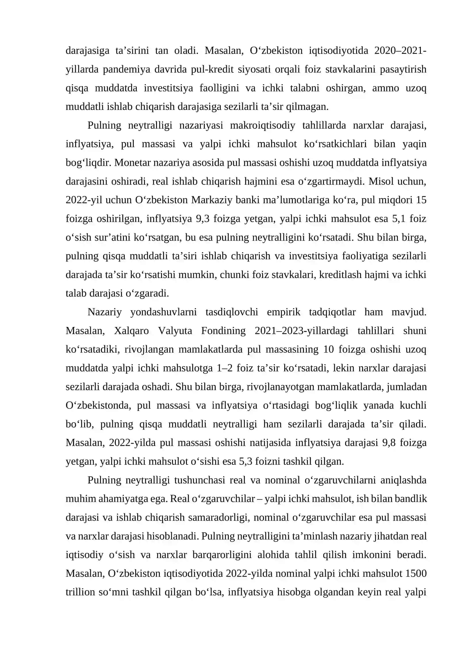 Dinamik madellarida pulning neytralligi va superneytralligi 4