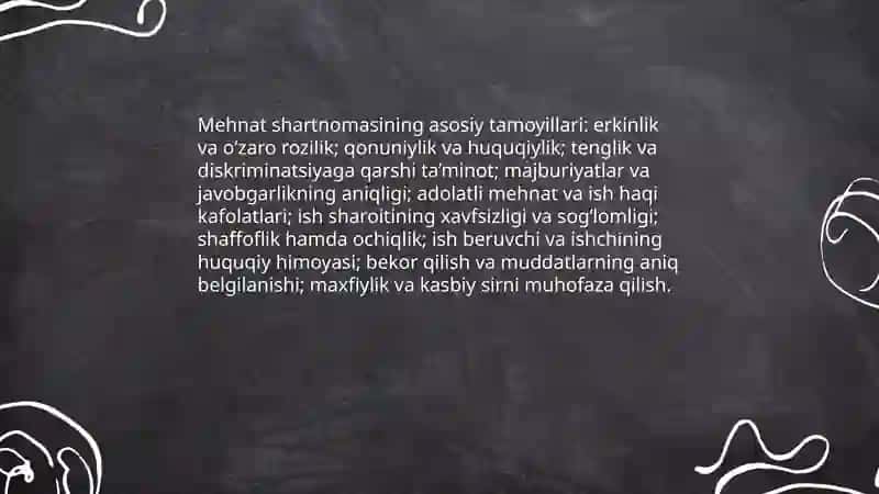 Mehnat shartnomasi tushunchasi, turlari hamda tuzish tartibi 4