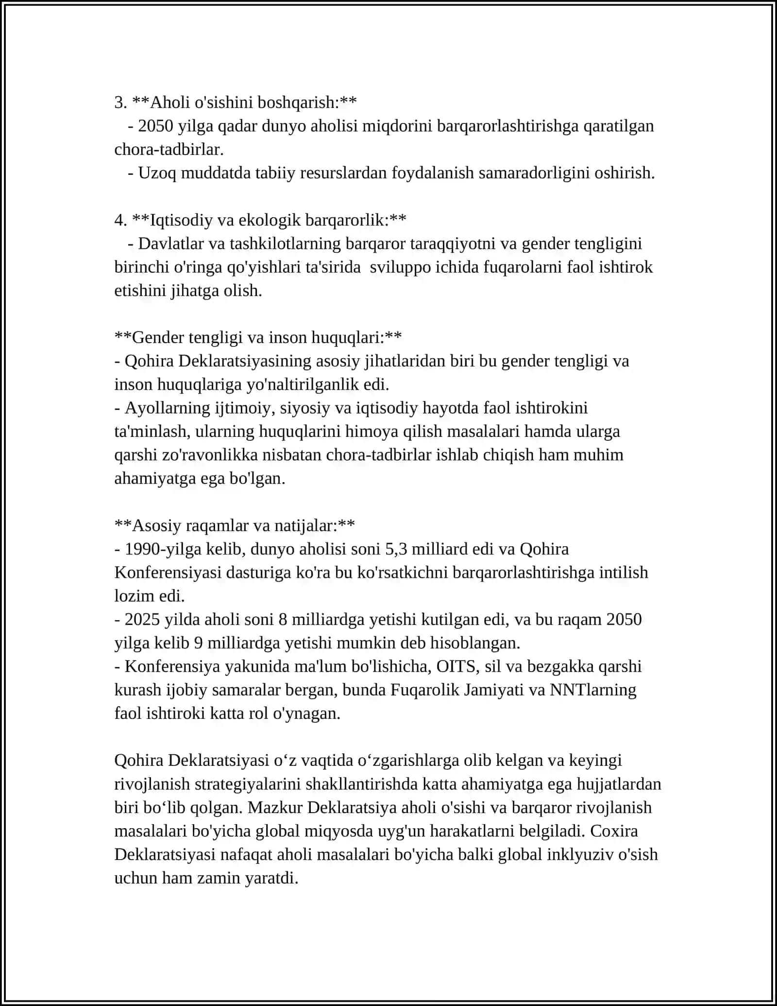 QOHIRA DEKLARATSIYASI TARIXI VA MAZMUNI BORASIDA TAHLILIY MAQOLA TAYYORLASH 4