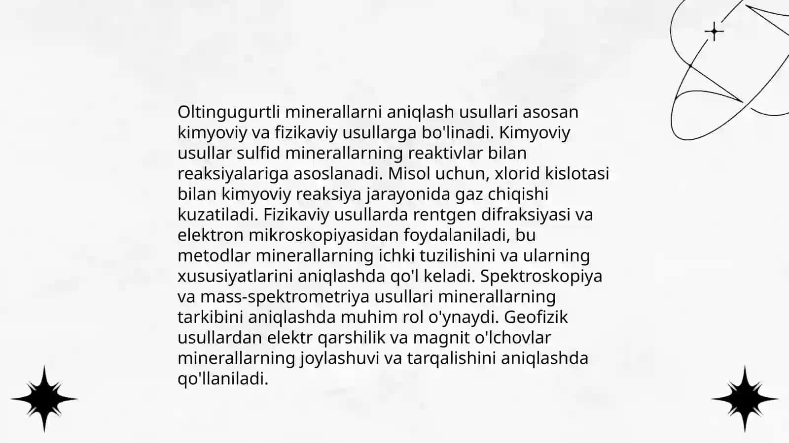 Oltingugurtli birikmalar va ularga oxshashlar sinfi minerallarini aniqlash va organish 4