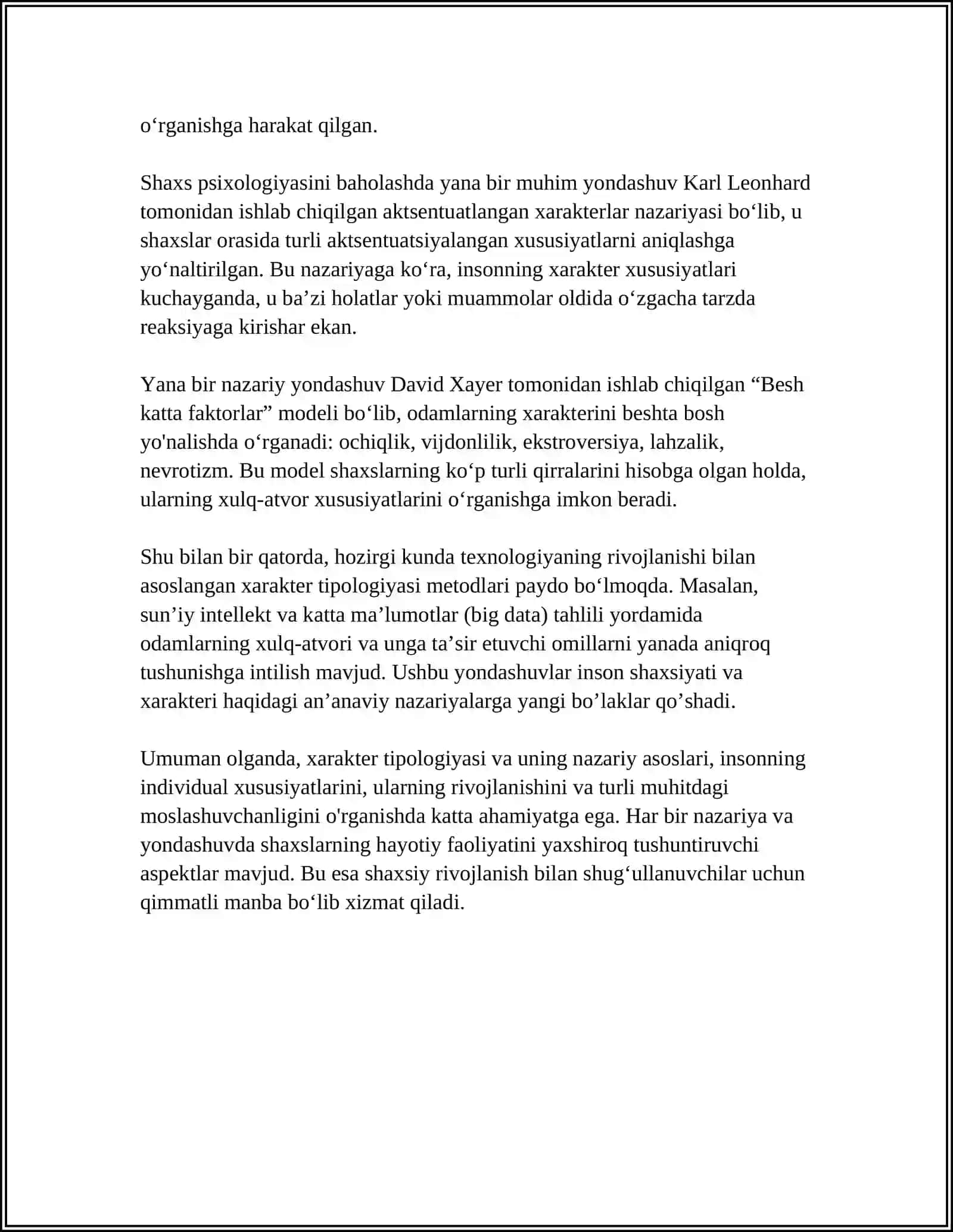 XARAKTER TIPOLOGIYASI FROM NAZARIYASI BOYICHA MISOLLARI BILAN 4