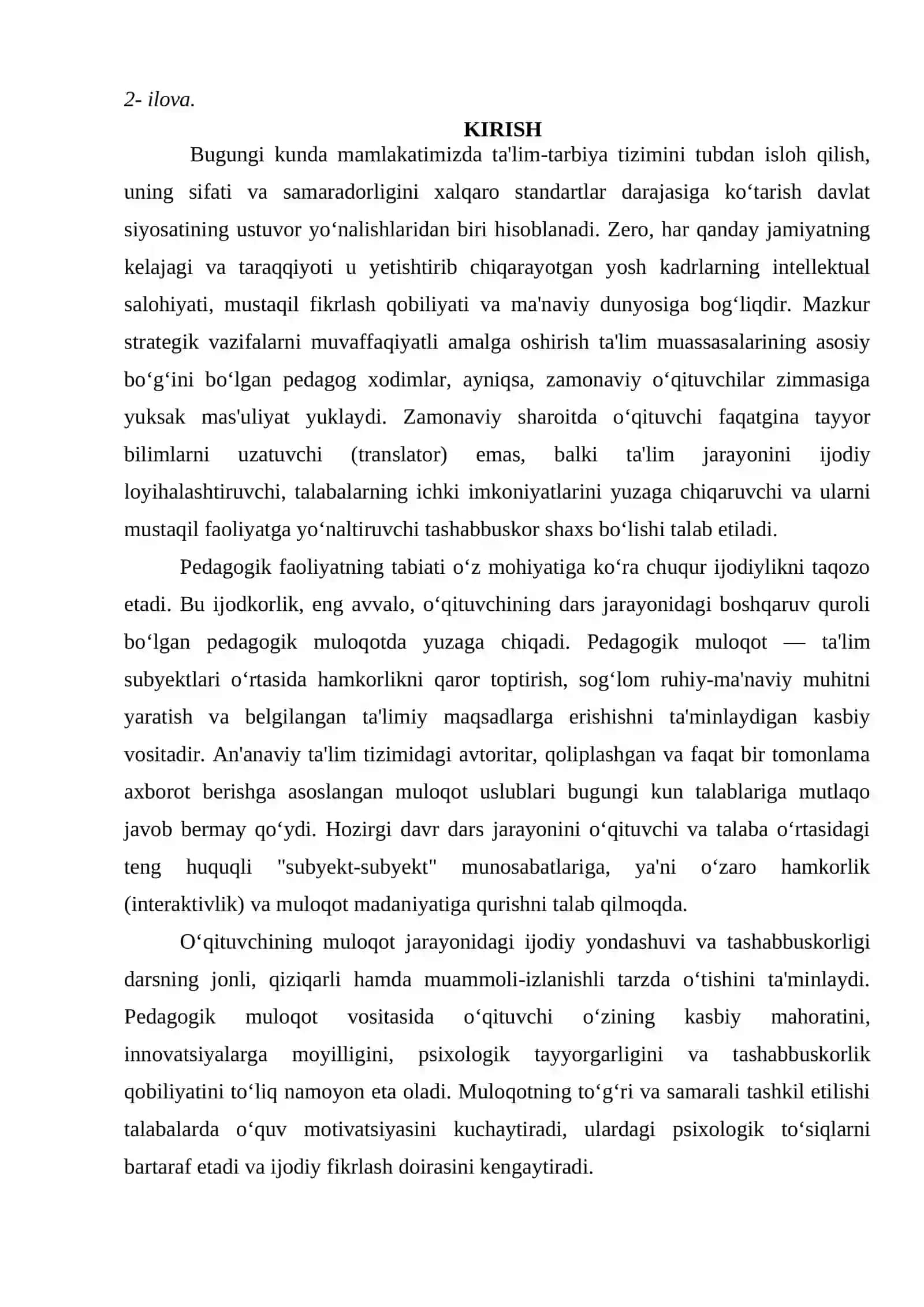 Pedagogik muloqot - oʻqituvchining ijodiy faoliyatini va tashabbuskorligini namoyon etuvchi xususiyat 4