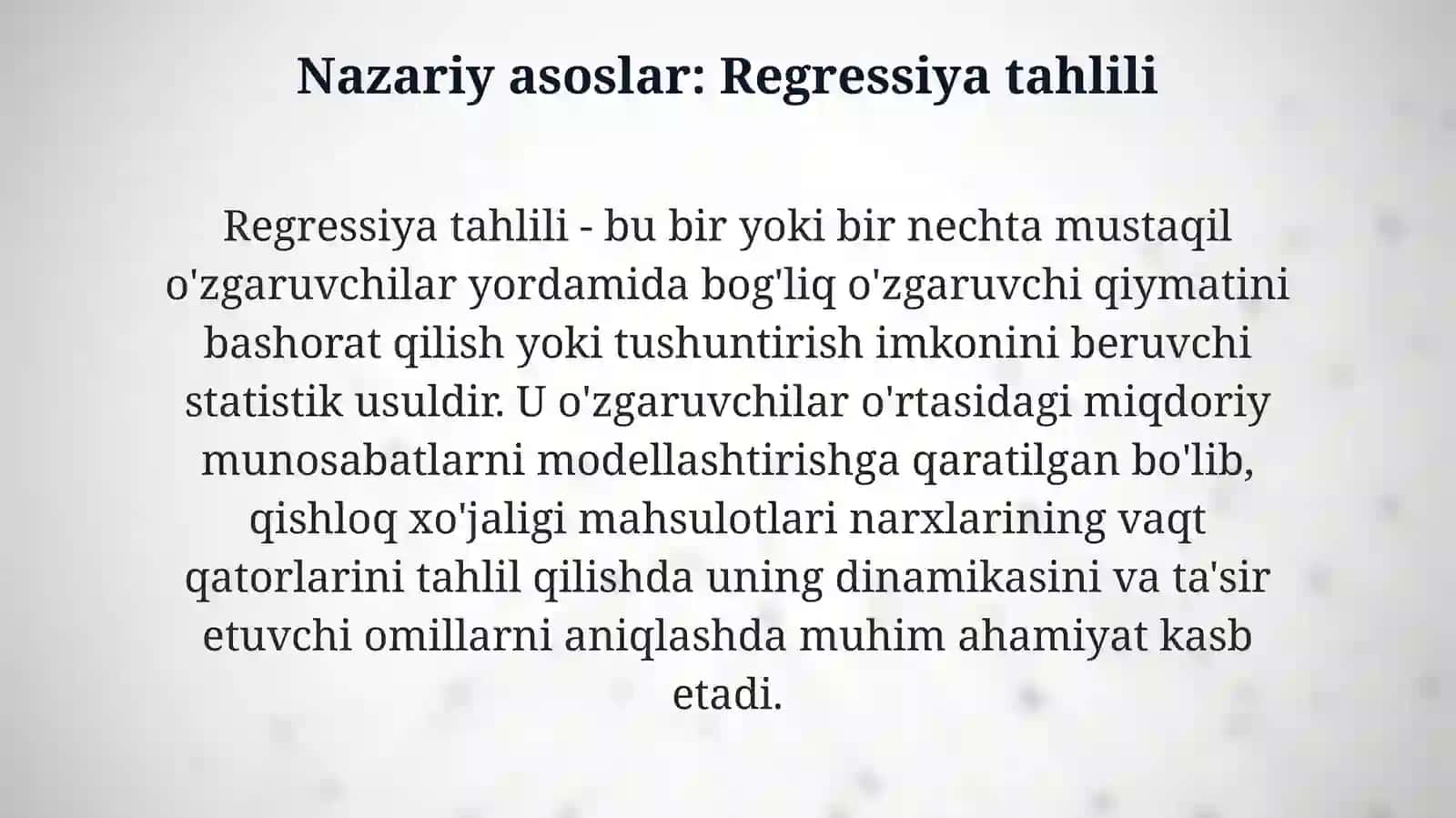 Qishloq xo‘jaligi mahsulotlari bozor narxlarining vaqt qatorlarini regression tahlil qilish dasturiy vositasi 4