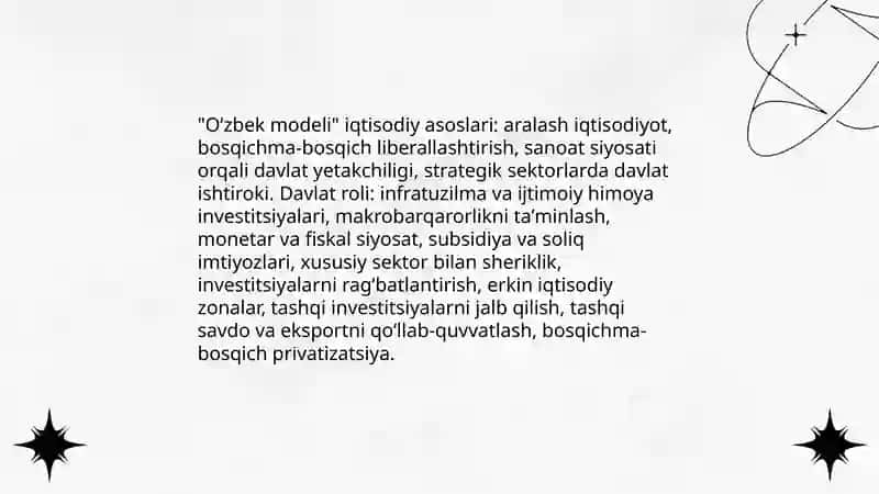 Oʻzbekistonning mustaqillikdan keyingi taraqqiyot modeli 4