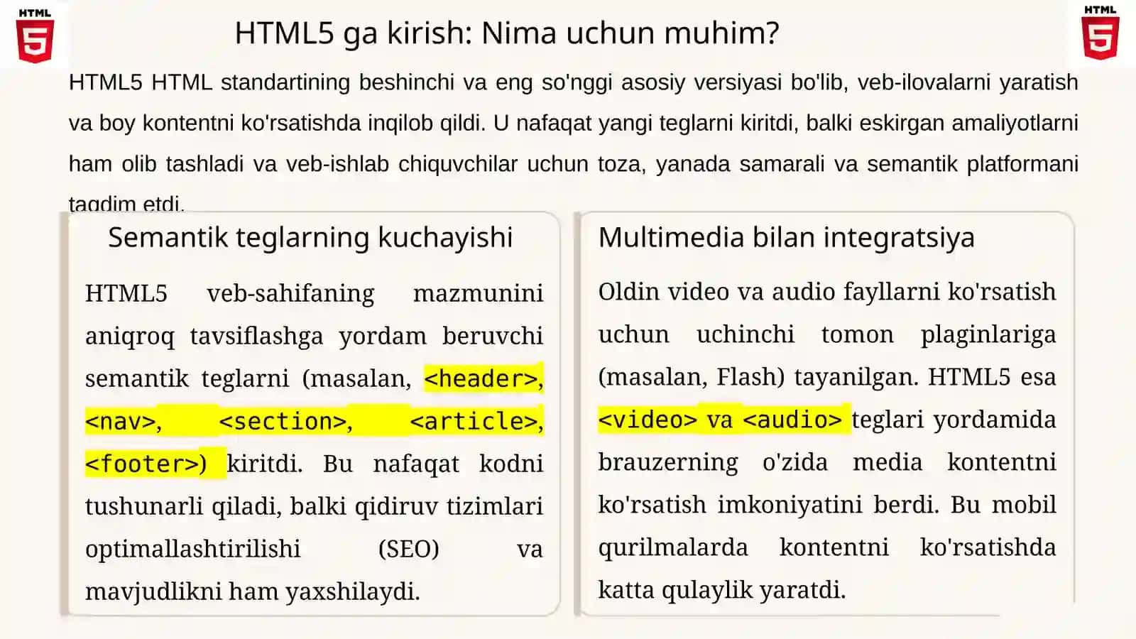 3-Mavzu. HTML5 yangi standartlari, teglar va atributlar, audio, video va grafika bilan ishlash 4