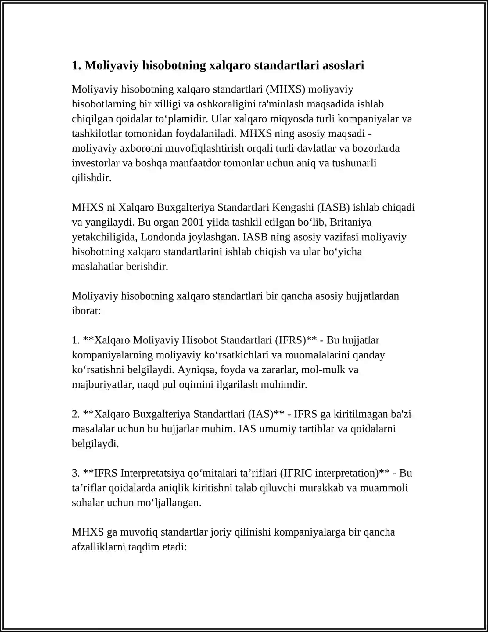 Moliyaviy hisobotning xalqaro standartlarini birinchi marta qoʻllash 4