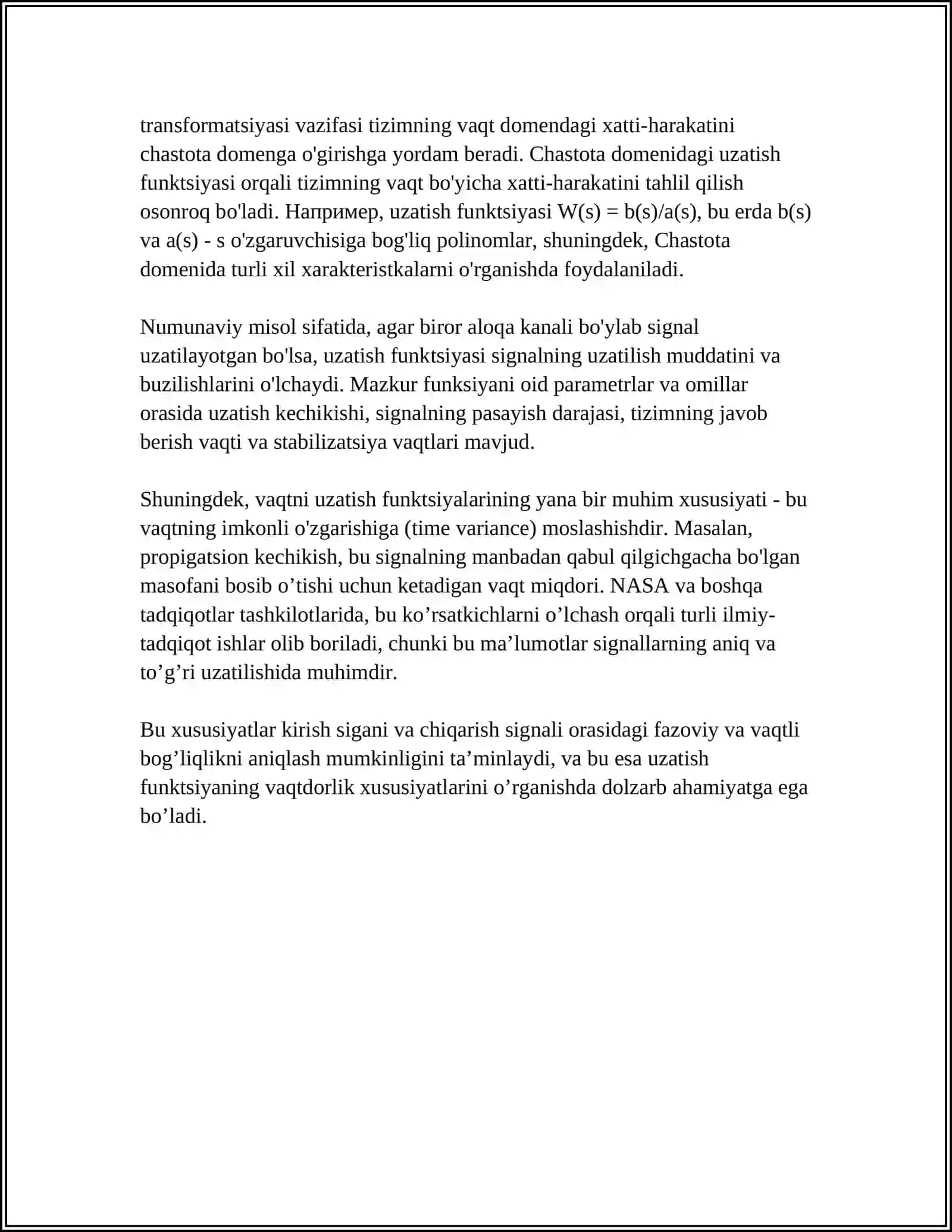 OBYEKT VAQT XARAKTERISTIKALARI BO‘YICHA UZATISH FUNKSIYASINI ANIQLASH 4
