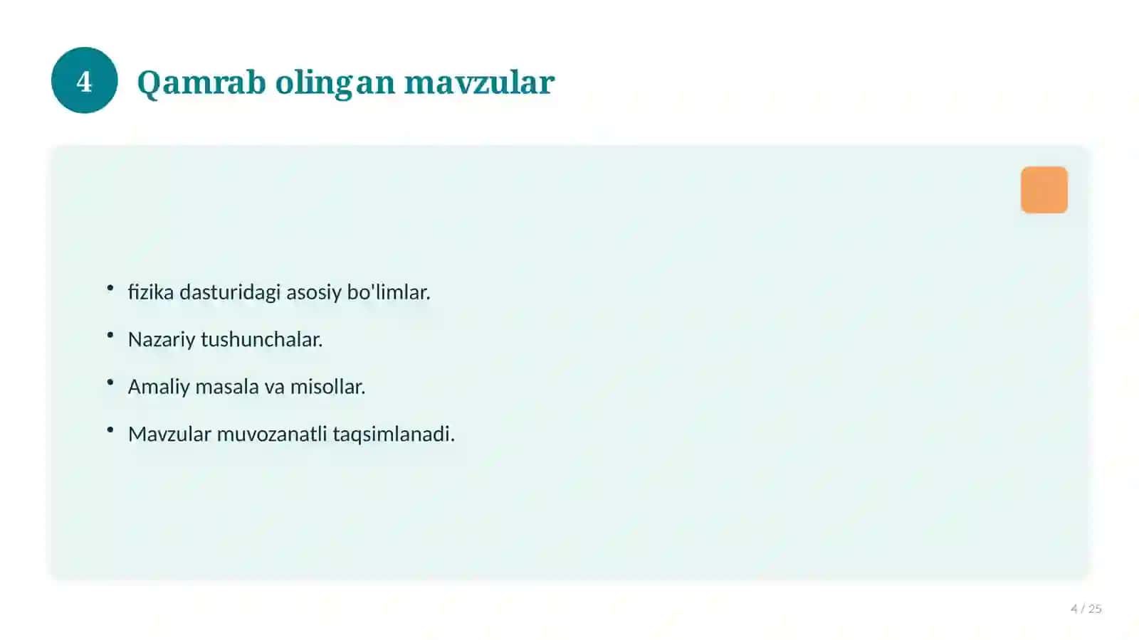 Fizika fanidan 7-sinf test savollari to'plami 4