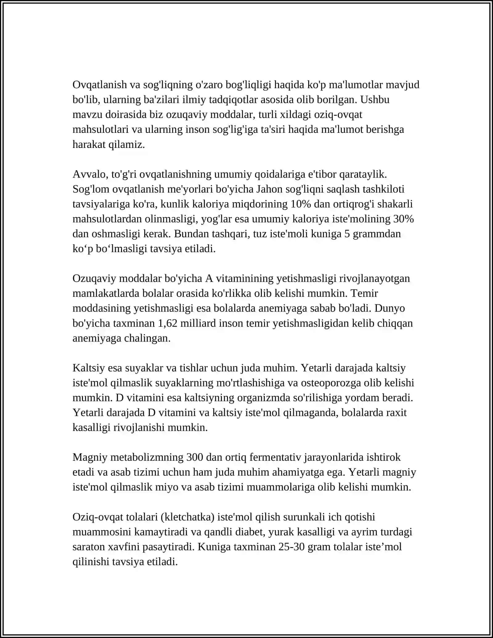 OVQATLANISH ADEKVATLIGINI OʻRGANISH VA BAHOLASH 4
